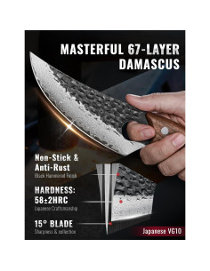 Cuchillo de Chef Emojoy 16 cm Acero Damasco 67 Capas Negro 2