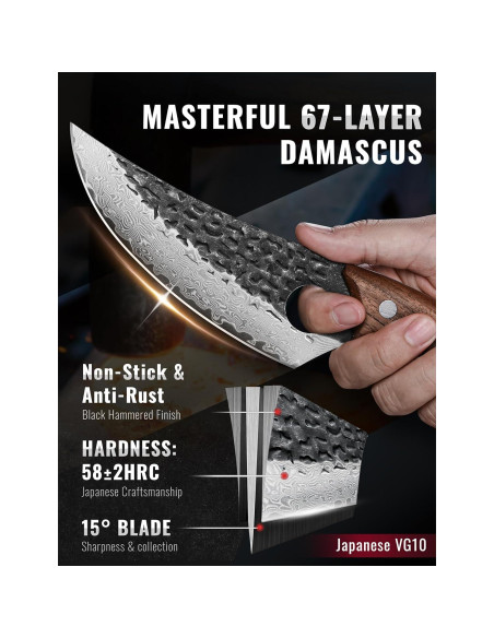 Cuchillo de Chef Emojoy 16 cm Acero Damasco 67 Capas Negro