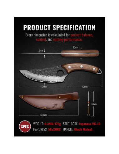 Cuchillo de Chef Emojoy 16 cm Acero Damasco 67 Capas Negro