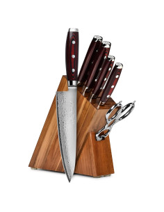 Conjunto de Cuchillos Yaxell Super Gou 7 Piezas Acero Damasco