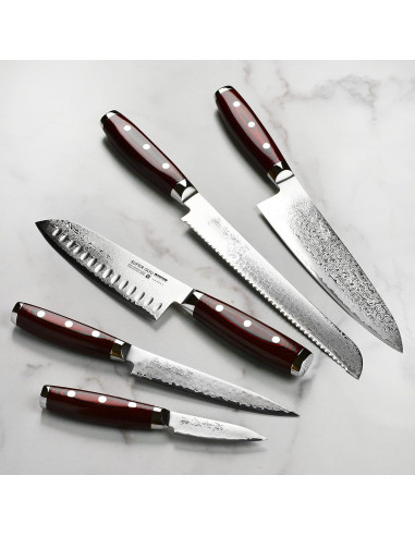 Conjunto de Cuchillos Yaxell Super Gou 7 Piezas Acero Damasco