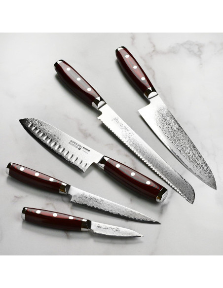 Conjunto de Cuchillos Yaxell Super Gou 7 Piezas Acero Damasco