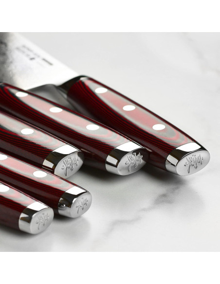 Conjunto de Cuchillos Yaxell Super Gou 7 Piezas Acero Damasco