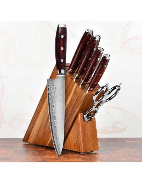 Conjunto de Cuchillos Yaxell Super Gou 7 Piezas Acero Damasco
