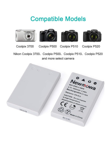 Batería de Reemplazo Newmowa EN-EL5 + Cargador para Nikon