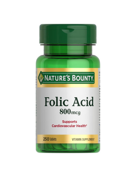 Suplemento Ácido Fólico Nature's Bounty 800mcg 250 Tabletas