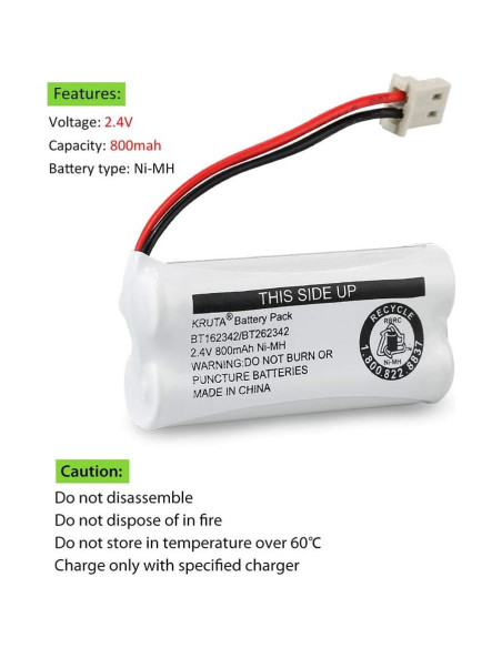 Baterías Inalámbricas Kruta BT162342/BT262342 2.4V 800mAh - Paquete de 2