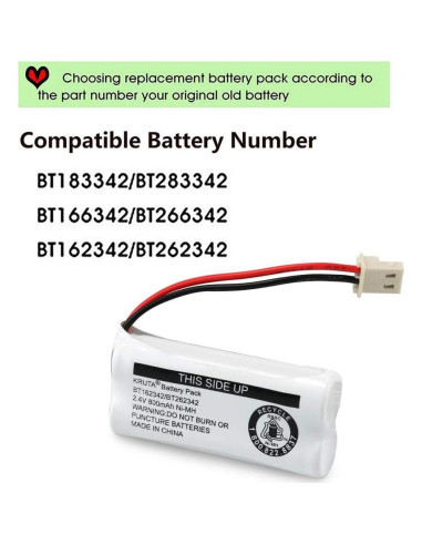 Baterías Inalámbricas Kruta BT162342/BT262342 2.4V 800mAh - Paquete de 2