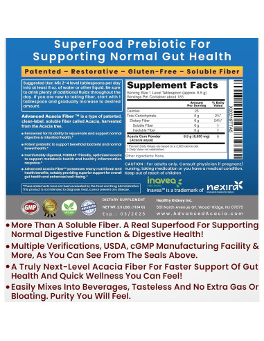 Polvo de Fibra de Acacia Avanzada 450g Suplemento Digestivo