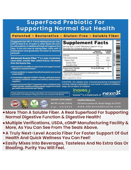 Polvo de Fibra de Acacia Avanzada 450g Suplemento Digestivo