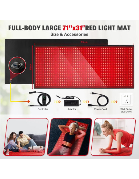 Alfombra de Terapia de Luz Roja GMOWNW 180x79cm 1280 LEDs Alfombra de Terapia de Luz Roja GMOWNW 180x79cm 1280 LEDs