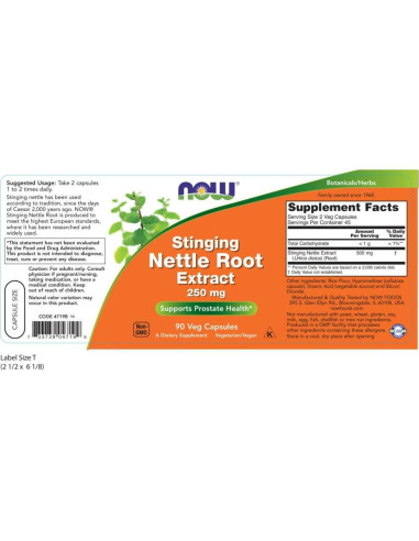 Extracto de Raíz de Ortiga NOW 250mg 90 Cápsulas Veganas