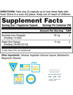 Bromelina y Papaína Vida Natural - Enzimas Digestivas 250 Cápsulas 2