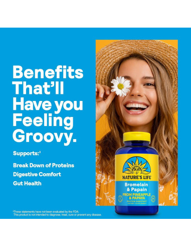 Bromelina y Papaína Vida Natural - Enzimas Digestivas 250 Cápsulas