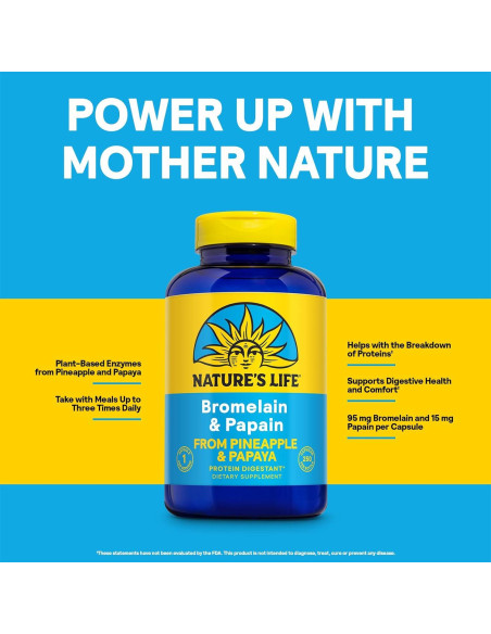 Bromelina y Papaína Vida Natural - Enzimas Digestivas 250 Cápsulas