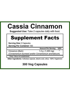 Suplemento de Canela Cassia GreenPacks 1200mg 300 Cápsulas 2