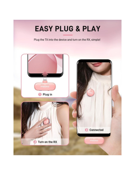 Micrófono Lavalier Inalámbrico MAONO WM620 Rosa 48kHz