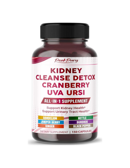Suplemento Detox de Riñones PeakPury 150 Cápsulas - Arándano, Uva Ursi, Diente de León
