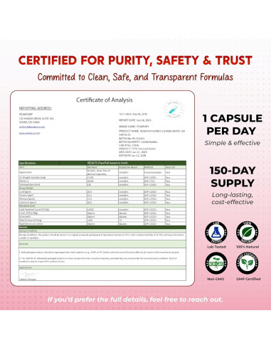 Suplemento Detox de Riñones PeakPury 150 Cápsulas - Arándano, Uva Ursi, Diente de León