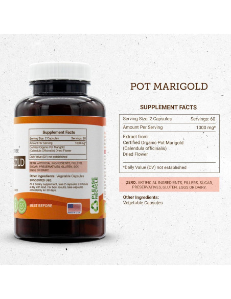 Cápsulas de Caléndula 1000 mg Secretos de la Tribu 120 Unidades