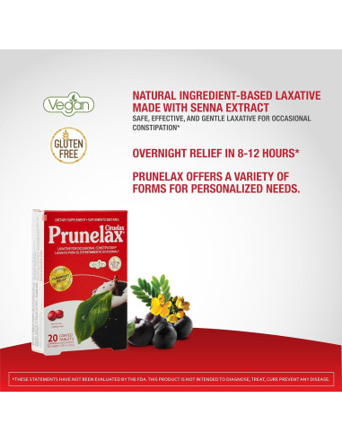 Prunelax Laxante Vegano 20 Tabletas Alivio Nocturno Estreñimiento