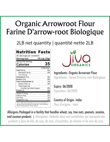 Harina de Arrurruz Orgánica Jiva Organics 907g Sin Gluten