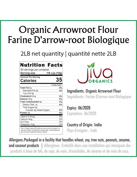 Harina de Arrurruz Orgánica Jiva Organics 907g Sin Gluten