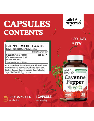 Cápsulas de Pimienta de Cayena Silvestre 500 mg - 180 Caps