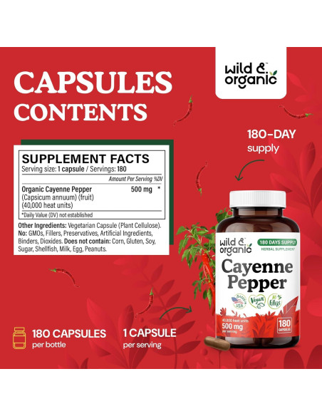 Cápsulas de Pimienta de Cayena Silvestre 500 mg - 180 Caps