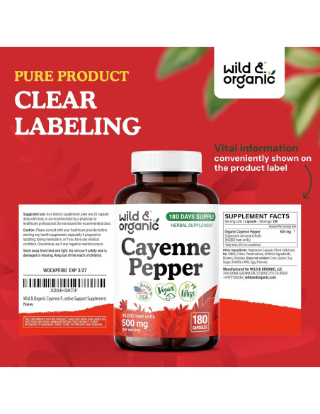 Cápsulas de Pimienta de Cayena Silvestre 500 mg - 180 Caps