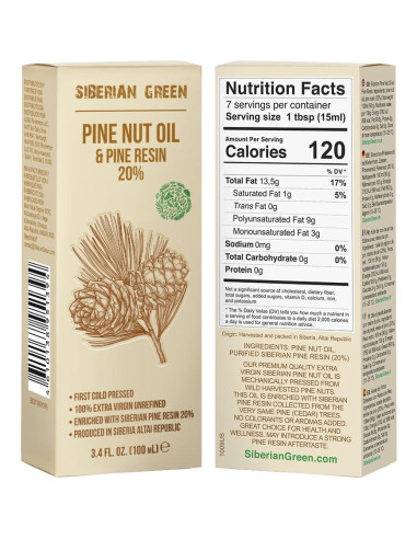 Aceite de Piñón Siberiano 100ml con Resina de Pino Cedro 20%