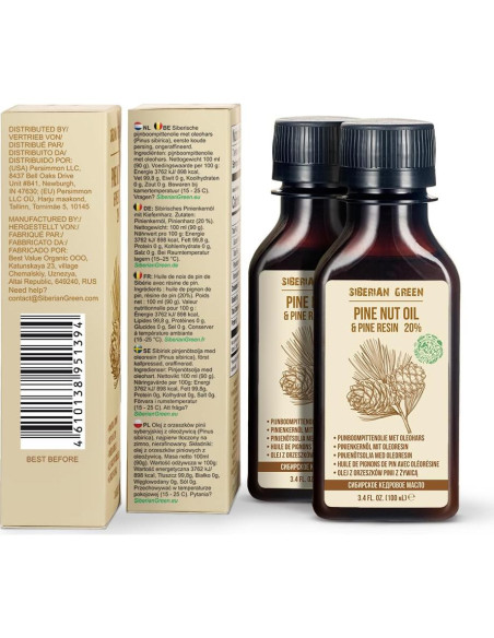 Aceite de Piñón Siberiano 100ml con Resina de Pino Cedro 20%