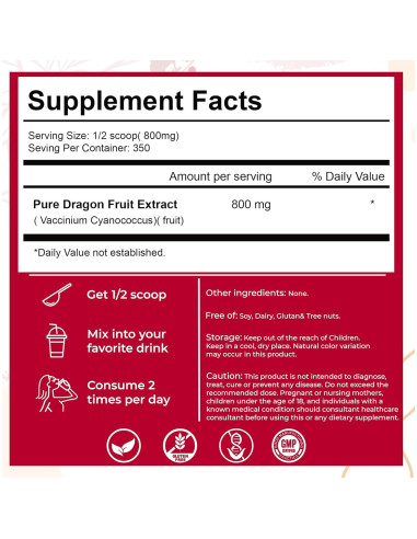 Polvo de Fruta de Dragón Liofilizado PrimeNex 227g Sin Azúcar
