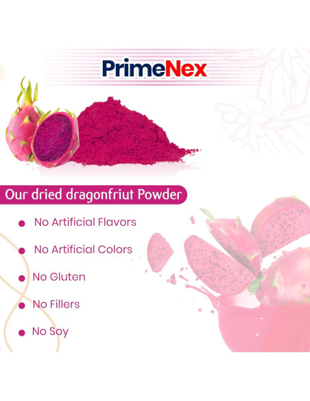 Polvo de Fruta de Dragón Liofilizado PrimeNex 227g Sin Azúcar