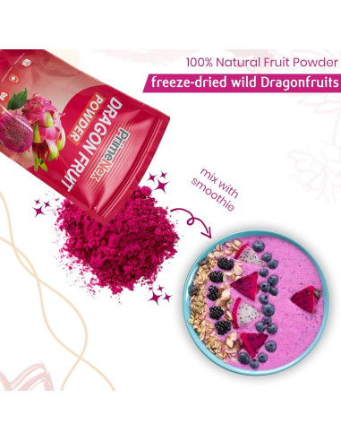 Polvo de Fruta de Dragón Liofilizado PrimeNex 227g Sin Azúcar