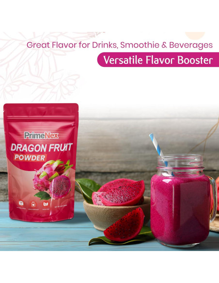 Polvo de Fruta de Dragón Liofilizado PrimeNex 227g Sin Azúcar