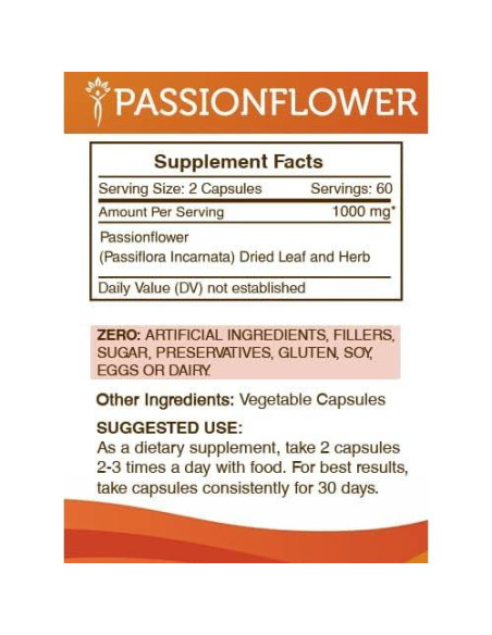 Cápsulas de Flor de Pasión 1000 mg Secretos de la Tribu 120 U.