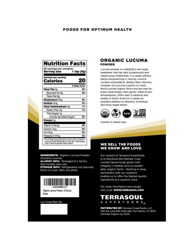 Polvo de Lucuma Orgánico Terrasoul Superfoods 453.6 g