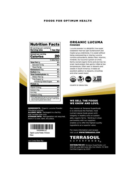 Polvo de Lucuma Orgánico Terrasoul Superfoods 453.6 g