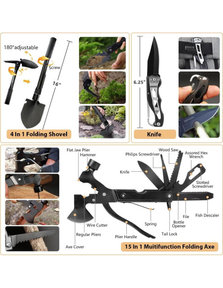 Kit de Supervivencia 250 Pcs HIHEGD con Primeros Auxilios y Bolsa Molle