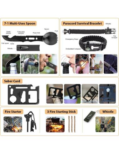 Kit de Supervivencia 250 Pcs HIHEGD con Primeros Auxilios y Bolsa Molle