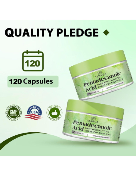 Ácido Pentadecanoico Nokuba 300mg 120 Cápsulas Leche Oveja