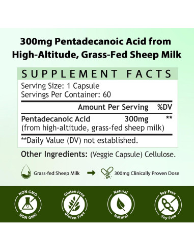 Ácido Pentadecanoico Nokuba 300mg 120 Cápsulas Leche Oveja
