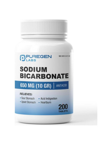Tabletas de Bicarbonato de Sodio Puregen Labs 650mg - 200 Unidades