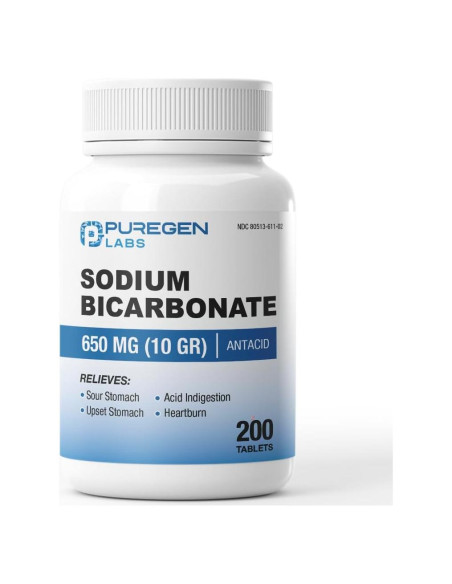 Tabletas de Bicarbonato de Sodio Puregen Labs 650mg - 200 Unidades
