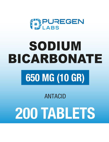 Tabletas de Bicarbonato de Sodio Puregen Labs 650mg - 200 Unidades