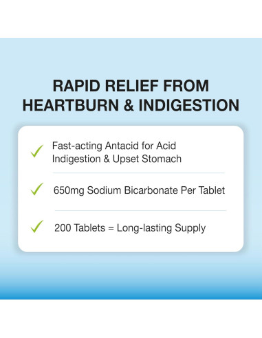 Tabletas de Bicarbonato de Sodio Puregen Labs 650mg - 200 Unidades