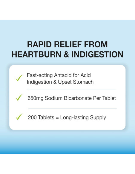 Tabletas de Bicarbonato de Sodio Puregen Labs 650mg - 200 Unidades