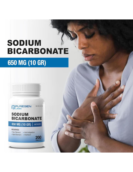 Tabletas de Bicarbonato de Sodio Puregen Labs 650mg - 200 Unidades