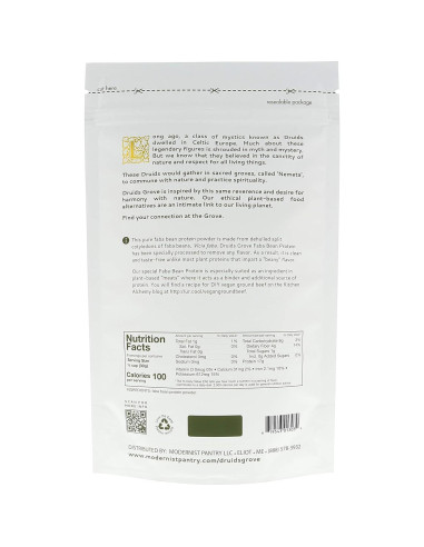 Concentrado de Proteína de Frijol Faba Druids Grove 227g - Vegano, Sin Gluten, Kosher